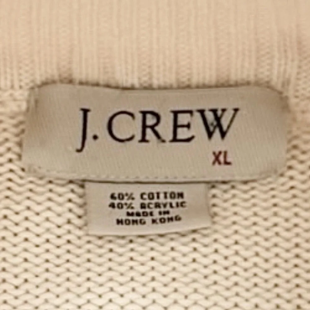 Vintage J. Crew Full Zip Fisherman Style Knit Sweater Mens XL Cream